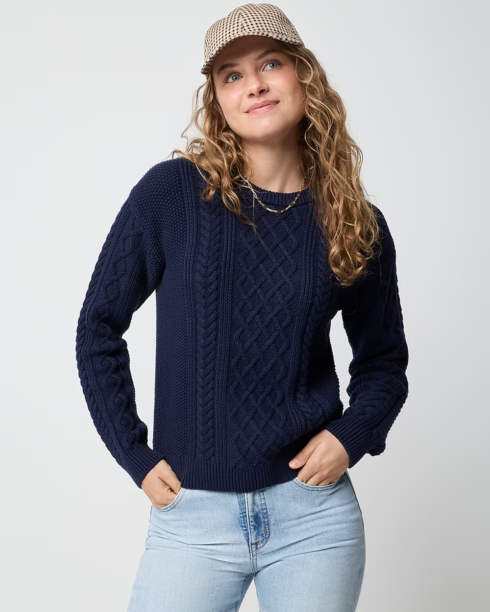 J.Crew Women’s Navy Cable fisherman Knit Sweater 100% Cotton Size Medium A011133